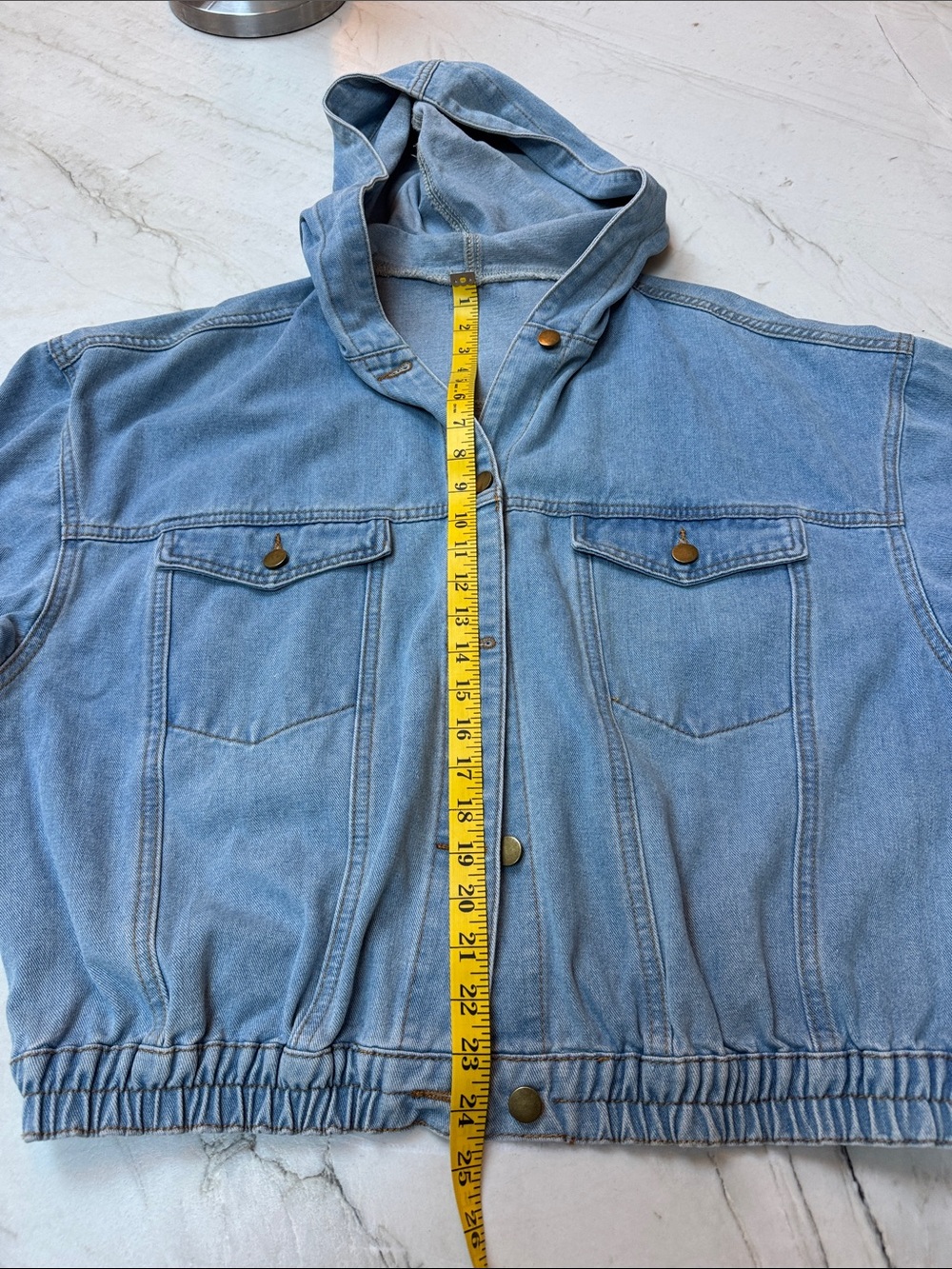 Hooded Denim Bomber Style Jean Jacket - Picture 4 of 4